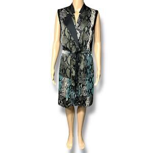 Kenneth Cole New York Womens Blouson Dress Snakeskin Print Black Teal Medium